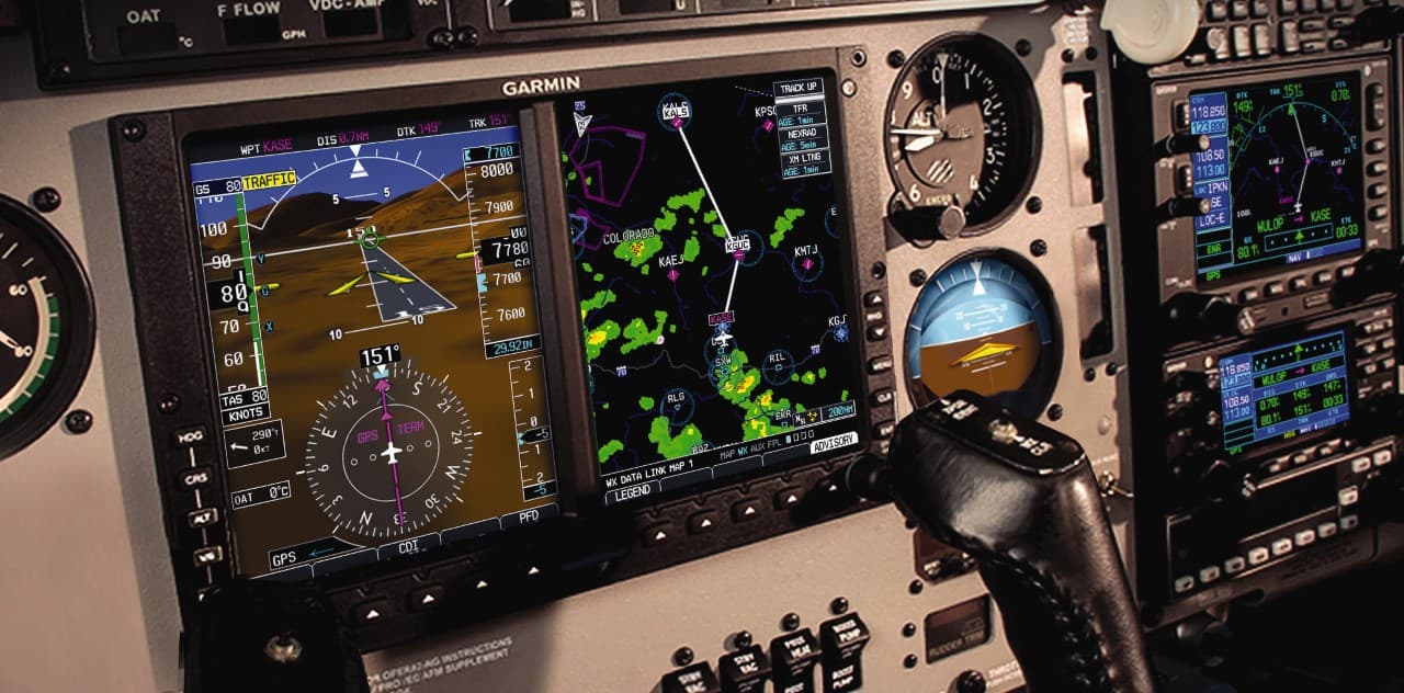 Garmin avionics display installed in an aircraft panel