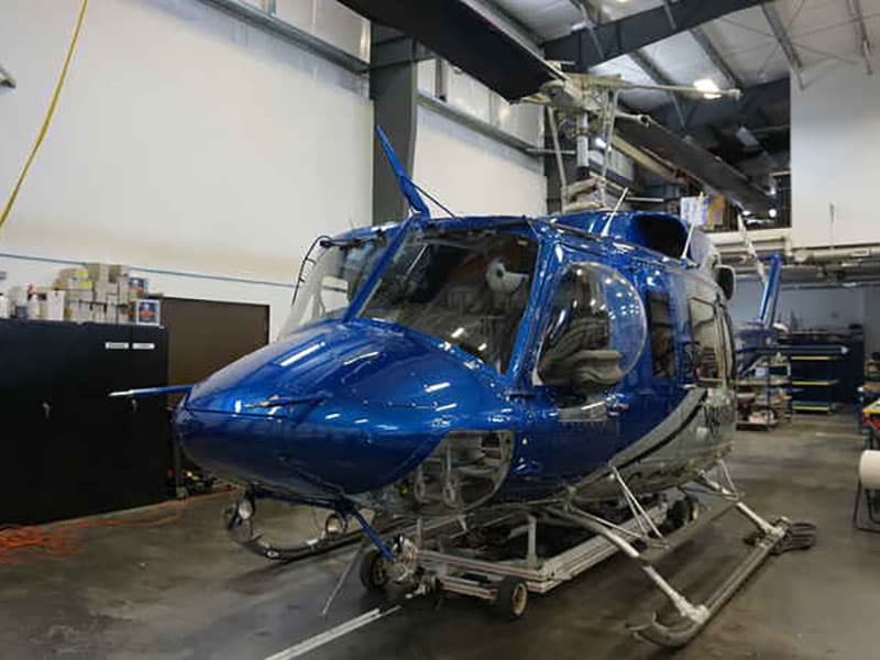 Bell 212 in the IAS hangar during a complete rewire